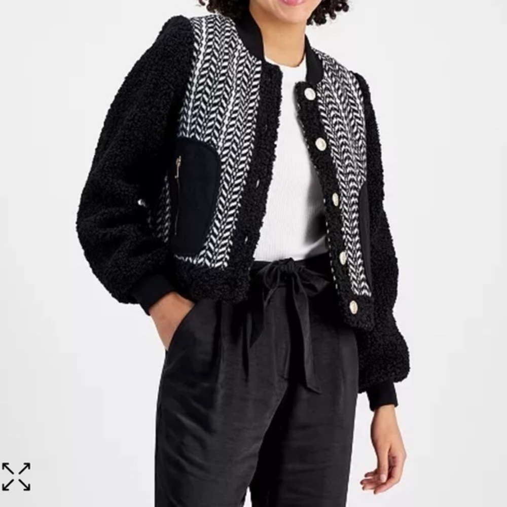 Anthropologie Avec Les Filles Sherpa Fleece mixed media  Bomber Jacket